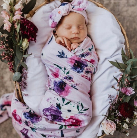 Floral Kiss - Baby Jersey Wrap & Topknot Set